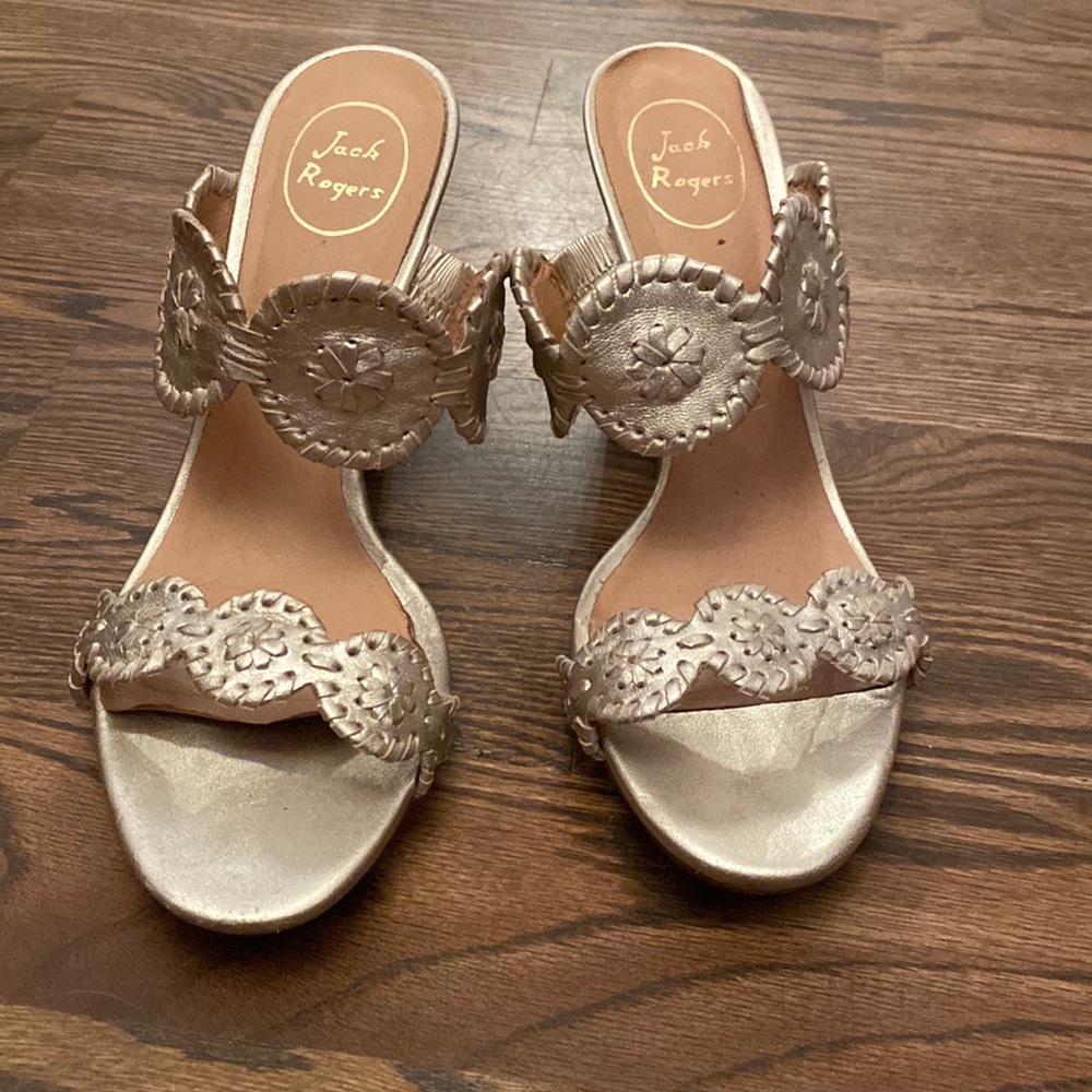 Jack Rogers gold wedges